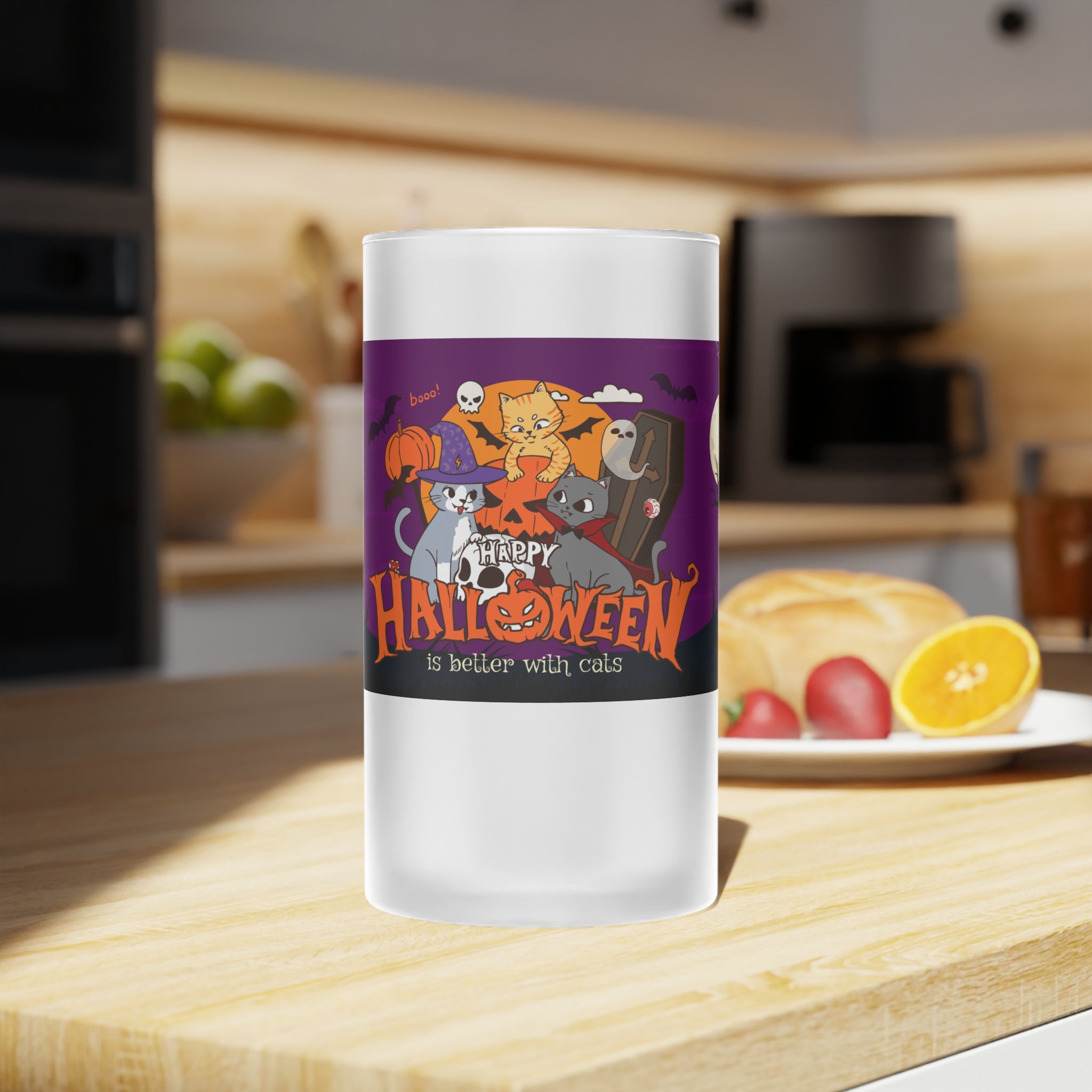 Happy Halloween is Better with Cats | Frosted Glass Beer Mug
